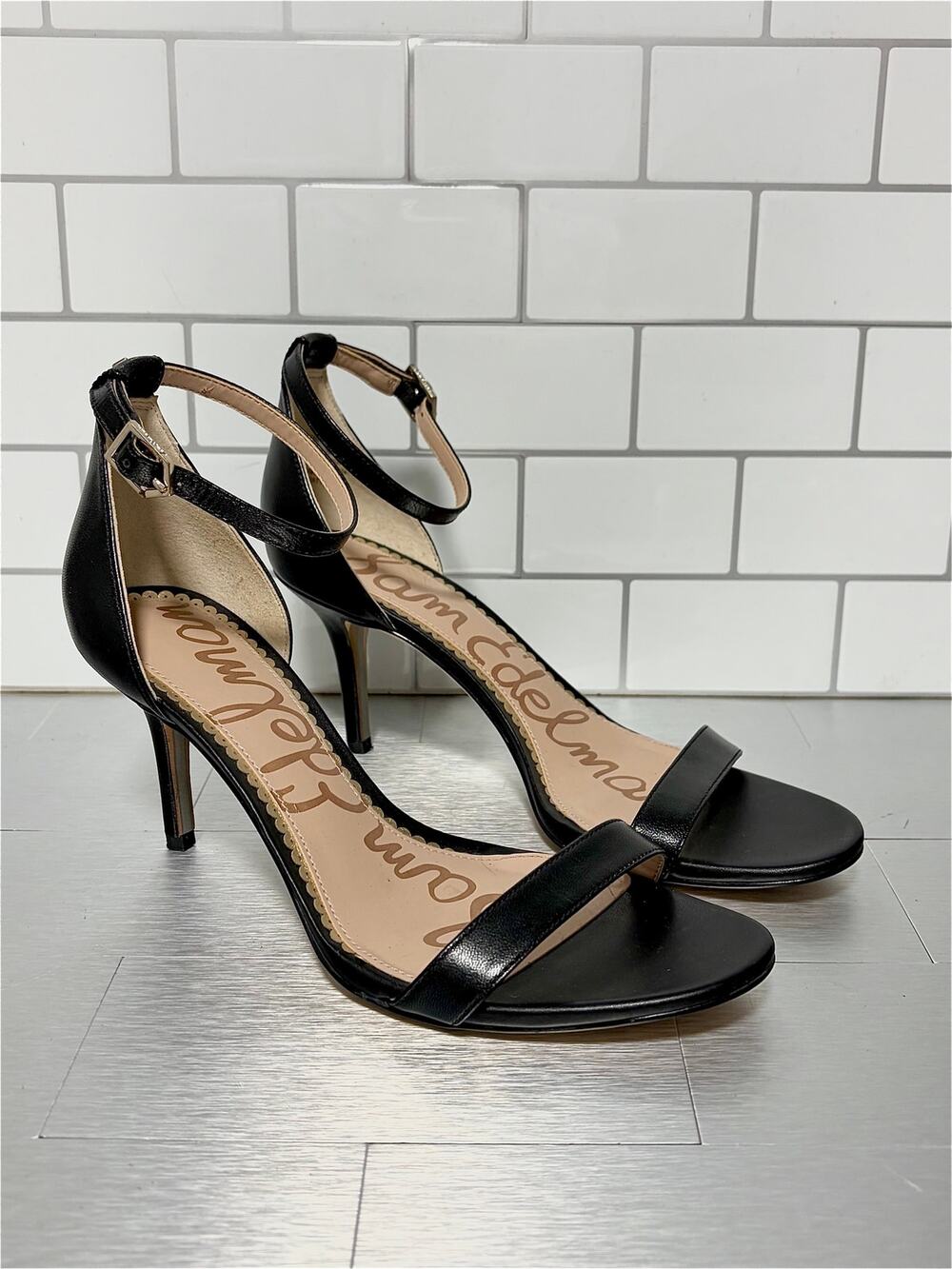 Sam Edelman Patti ankle-strap 3” stiletto dress sandal, black, Women’s size 6.5